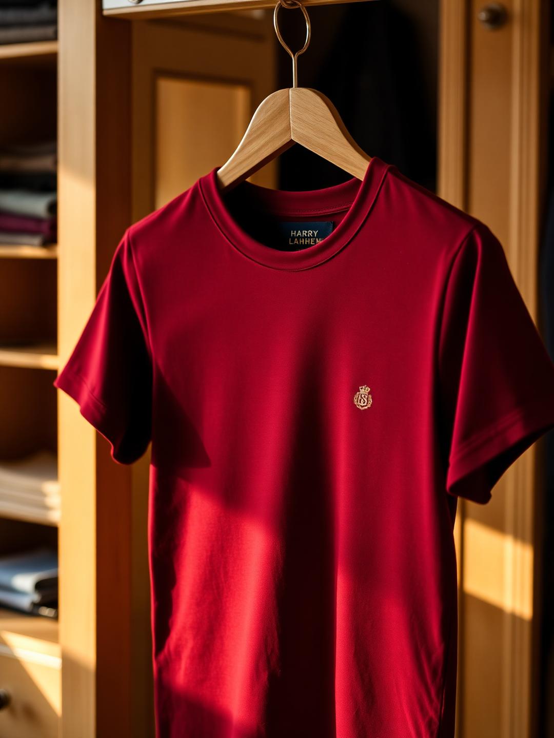 The Harry Lahren Tee — wine-burgundy cotton t-shirt with gold Harry Lahren crest